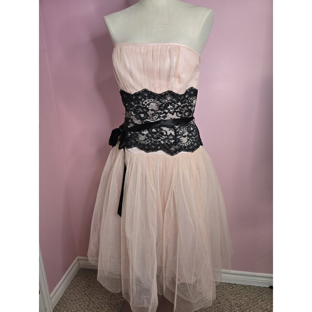 Vintage Gunne Sax by Jessica McClintock Strapless Blush Tulle Lace Gown Size 14 - Picture 2 of 16